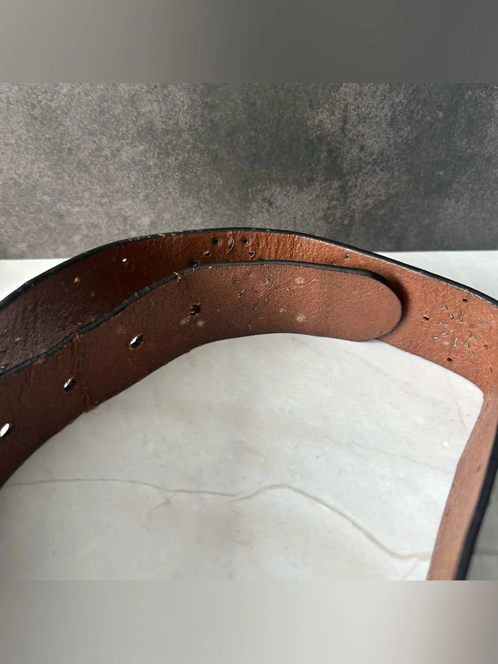 Fossil Vintage Brown Leather Studded Belt with Silver Buckle